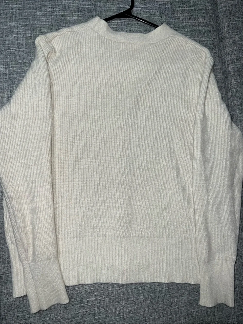 Cream Ribbed V-Neck Button-Front Cardigan Sweater - Picture 3 of 9